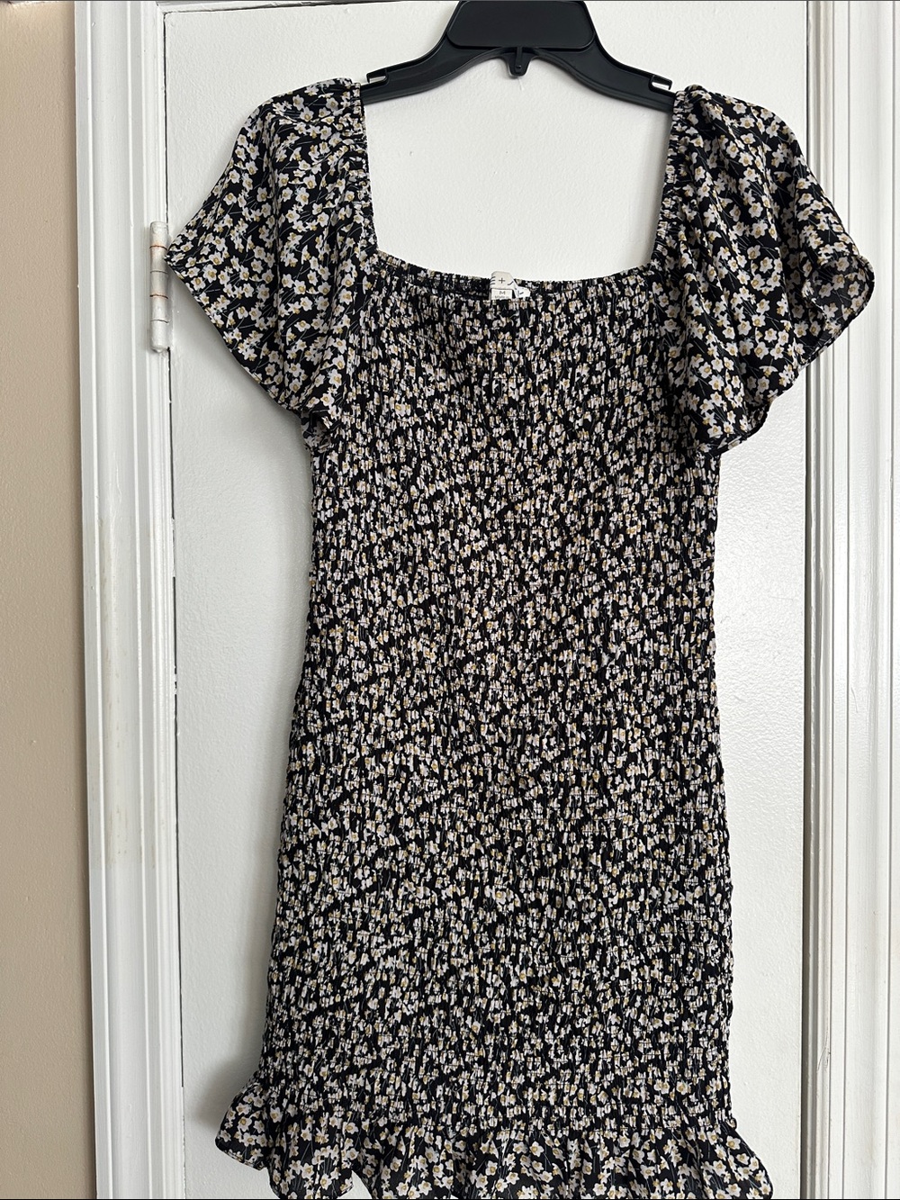 She + Sky Black Mini Dress with Cream Floral Print